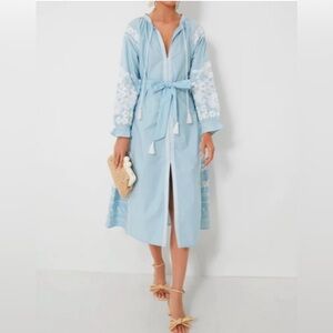 JULIA AMORY Nantucket Blue Coatue Caftan Dress, size XL, NWT - tasseled tie belt